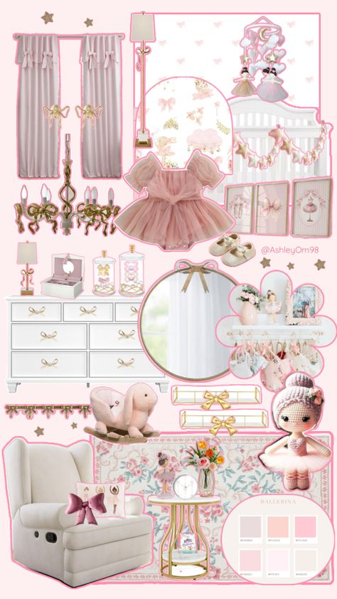 Ballerina themed nursery featuring golden bows nursery idea for a baby girl. Nursery Ballerina, Bow Nursery, Bow Theme, Ballerina Theme, Ballerina Nursery, Nursery Idea, Nursery Room Themes, Nursery Baby Girl, Bunny Room