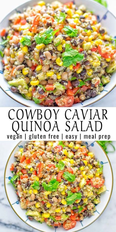 This Cowboy Caviar Quinoa Salad is naturally vegan, gluten free, and so satisfying. It has all the flavors you’ll love and is super easy to make for dinner, lunch, meal prep and so much more. Enjoy and try it now You’ll know how easy it can be.#vegan #glutenfree #dairyfree #vegetarian #cowboycaviar #quinoasalad #dinner #lunch #mealprep #worklunchideas #contentednesscooking #healthymeals #newyearhealthyeating #potluckideas #partyfood Quinoa Recipes Easy, Quinoa Recipes Healthy, Recipes Quinoa, Healthy Veggie, Cowboy Caviar, Vegan Meal Prep, So Satisfying, Lunch Meal Prep, Vegan Salad