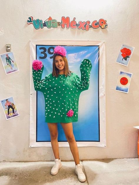 Mexican Theme Halloween Costume, Loteria Characters Costumes, Mexican Theme Party Costume, El Sol Loteria Costume, Cactus Costume Women, Mexican Loteria Costume Ideas, Loteria Outfit Ideas, Mexican Themed Party Outfit, Mexican Dress Up Party Costumes