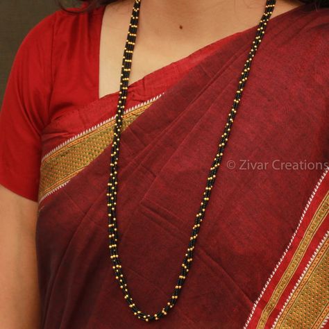 Golden Beads Long Mangalsutra, Indian Jewelry, Maharashtrian Jewelry, Women, Gift For Her, Traditional, Necklace, Temple Jewelry, Kolhapuri by ZivarCreations on Etsy Mangalsutra Maharashtrian, Long Black Beads Mangalsutra Designs, Unique Mangalsutra, Long Mangalsutra, Maharashtrian Jewellery, Baby Jewellery, Mangal Sutra, Mangalsutra Chain, Traditional Necklace