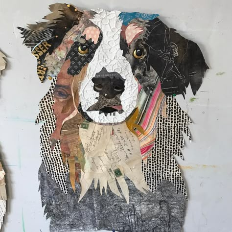 279 Likes, 29 Comments - @brendabogart on Instagram: “Australian Shepherd added to the pack #australianshepherd And a shout out to @rainbowthegallerydog 💙” Painting With Paper, Collage Animals, Collage Paper Art, Torn Paper Art, Torn Paper Collage, Animal Collage, Art Altéré, Paper Mosaic, Paper Collages