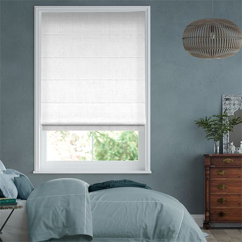 White Roman Blinds, Landing Window, Shop Kitchen, Roman Blind, Linen White, Roman Blinds, Open Weave, Blinds For Windows, Mixing Fabrics