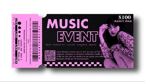 Blackpink Concert Ticket Vip, Concert Ticket Party Invitation, Kpop Concert Ticket Aesthetic, Dance Tickets Design, Fashion Show Ticket, Invitation Ticket Design, Tickets For Concert, Concert Ticket Graphic Design, Kpop Concert Ticket Design