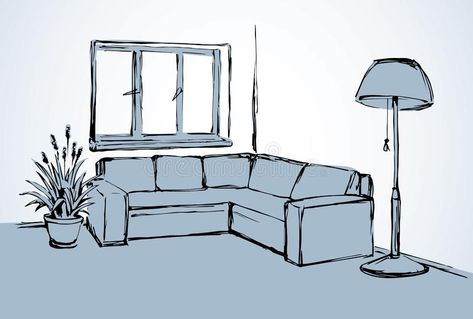 Sofa Drawing Reference, Couch Sketch, Couch Drawing, Drawing Chair, Chair Cartoon, Corner Drawing, Furniture Drawing, Sofa Drawing, Flower Floor