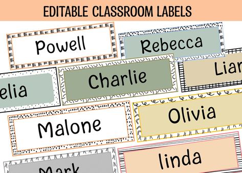 Name Tag Aesthetic, Positive Compliments, Cubby Name Tags, Cubby Labels, Classroom Supplies Labels, Name Tent, Student Name Tags, Book Bin Labels, File Folder Labels