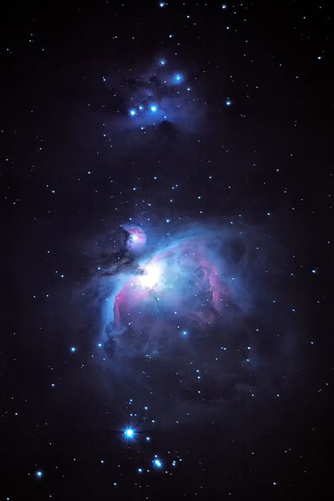 The orion nebula region as captured from my backyard in Austin, Texas last Saturday night.  I had been waiting for that perfect moonless night, free of clouds, but it just wasn't happening.  The moon was 2/3 full and about 20 degrees away.  I couldn't run very long exposures or high iso, but still I think this is my best effort so far.  Still a work in progress, but getting there.  Imaged with a CLS_CCD filtered canon 7D and 100-400mm lens at 400mm riding piggy back on Meade 8" LX200 classic... Orion Nebula, Stars In The Sky, Andromeda Galaxy, Space Photos, Hubble Space, Space Pictures, Hubble Space Telescope, Black Holes, Our Universe