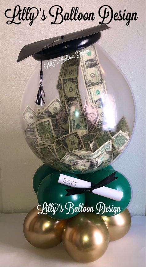 Money Balloon, Graduation Money Gifts, Balloon Bouquet Diy, Diy Graduation Gifts, Graduation Money, Graduation Party Centerpieces, Creative Money Gifts, Clear Balloons, Balloon Crafts