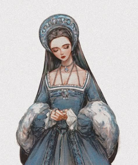 Medieval Dress Drawing Reference, Royal Drawing Poses, 1600s Character Design, Medieval Woman Drawing, Duchess Drawing, Anne Boleyn Drawing, Medieval Queen Character Design, Medieval Princess Character Design, Royal Outfit Drawing