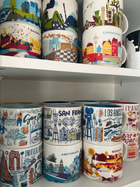 Starbucks been there mugs☕️ Starbucks Mugs Collection, Starbucks Been There Mugs, Starbucks Travel Mug, Mugs Aesthetic, Starbucks City Mugs, Mugs Collection, Starbucks Mug, Travel Wall Decor, Universal Studios Florida