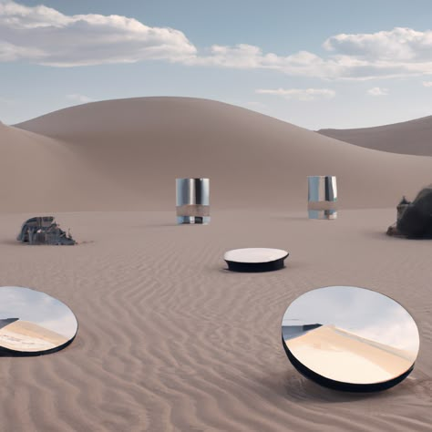 Sand Art Installation, Desert Set Design, Sand Landscape Ideas, Desert Exhibition, Desert Installation, Desert Lighting, Mirror Desert, Shadow Architecture, Fashion Installation