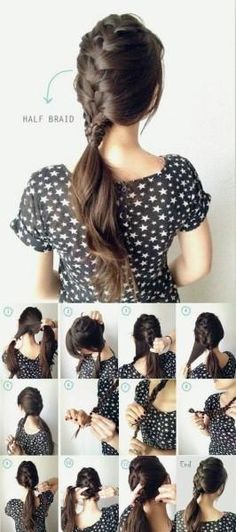 French Braid Into Ponytail, Braid Into Ponytail, Braided Hairstyle Tutorial Videos, Side French Braid, Mermaid Braids, Braids French, Half Bun Hairstyles, Mermaid Braid, Ponytail Hairstyles Easy