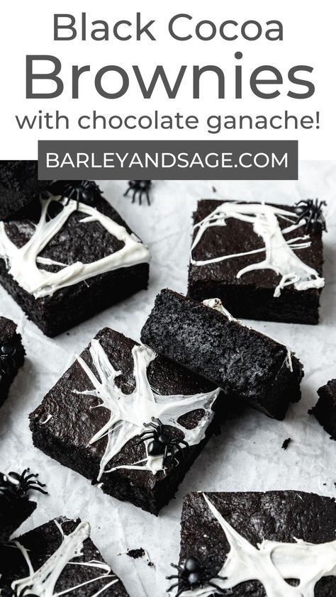 These black cocoa brownies are made with black cocoa powder and decorated with super easy marshmallow spiderwebs for a fun, spooky Halloween treat that both kids and adults will love! Brownies For Halloween, Black Cocoa Powder, Easy Icing, Chocolate Bowls, Halloween Breakfast, Black Cocoa, Cocoa Brownies, Spooky Halloween Treats, King Arthur Flour