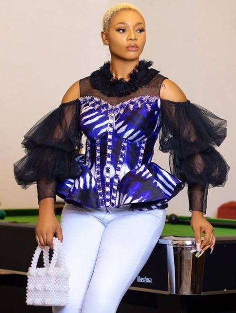 Stylish and Classy Organza Blouse Styles. - Stylish Naija Peplum Tops For Women, Party Blouses, Ankara Top Styles, Ruffle Fashion, Ankara Peplum Tops, Ankara Tops, Ankara Skirt And Blouse, African Print Tops, Ankara Skirt