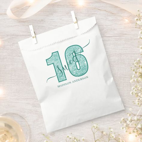 Teal Glitter Script Sweet 16 Birthday Favor Bag Birthday Party Essentials, Sweet 16 Birthday Party, 16 Birthday, Party Essentials, 16th Birthday Party, Sweet 16 Birthday, Thank You For Coming, Elegant Red, Favor Bag