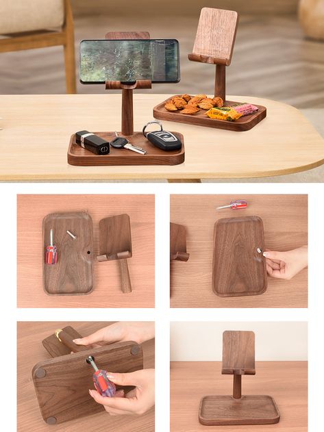 Keep your phone and iPad conveniently in view with our Solid Wood Adjustable Angle Mobile Phone Holder. With its adjustable angle feature, you can find the perfect viewing angle for optimal comfort. The storage tray also provides a convenient place to store small items. Material:Black Wanlut,Beech WoodSize:19cm(L)*12cm(W)*19cm(H) (1 inch=2.54cm) Wooden Phone Holder, Wood Phone Holder, Diy Nature, Woodwork Diy, Wood Store, Phone Stands, Wood Projects That Sell, Ipad Stand, Store Ideas