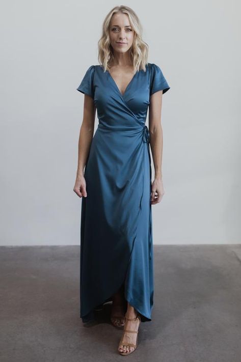 Gown Blue, Satin Wrap Dress, Maid Of Honour Dresses, Baltic Born, Satin Bridesmaid Dresses, Stunning Gowns, Satin Maxi, Satin Maxi Dress, Style Skirt