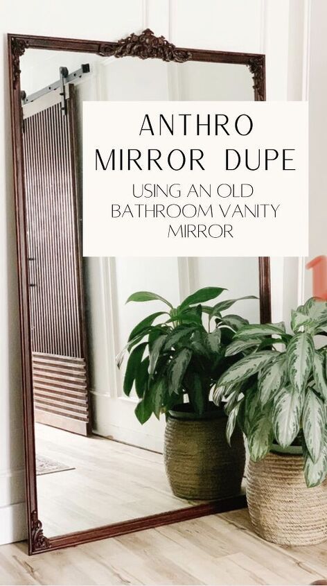 Floor Mirror Bathroom, How To Reframe A Mirror Diy Projects, Bathroom With Floor Mirror, Make Your Own Mirror Frame, Art Deco Mirror Diy, Reframing Mirror, Large Mirror Diy Projects, Diy Old Bathroom Mirror, Diy Leaning Mirror Frame