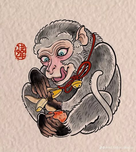 Japanese Monkey Tattoo, Three Wise Monkeys Tattoo, China Tattoo, Traditional Japanese Tattoo Flash, Japanese Monkey, Monkey Tattoos, Three Wise Monkeys, Chinese Tattoo, Wise Monkeys