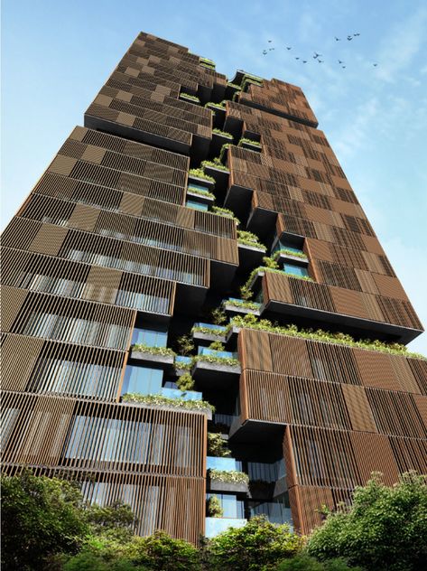 Sanjay Puri, Biophilic Architecture, Interesting Architecture, Green Facade, Facade Architecture Design, Residential Building Design, Desain Lanskap, Skyscraper Architecture, Architecture Ideas