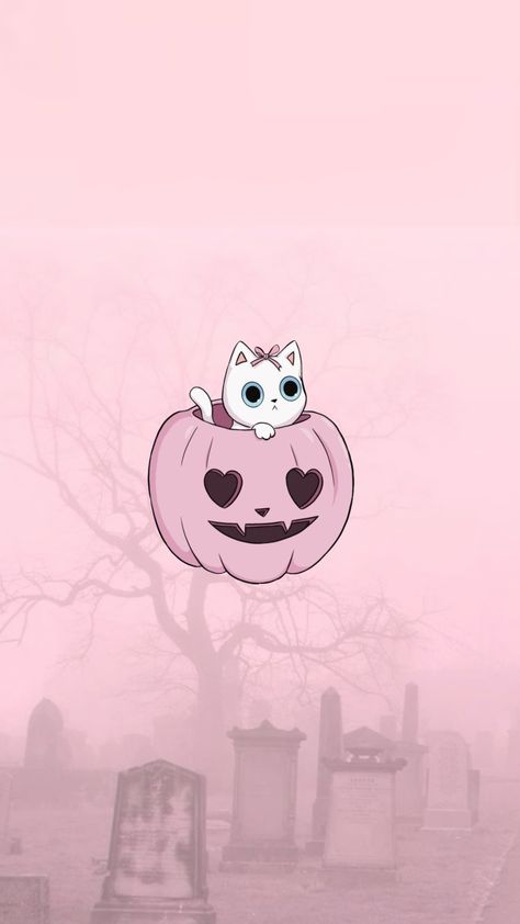 Spooky Cat Wallpaper, Pink Spooky Aesthetic, Cat Wallpaper Iphone, Halloween Lockscreen, Spooky Aesthetic, Spooky Cat, Pink Halloween, Cat Wallpaper, Wallpaper Iphone