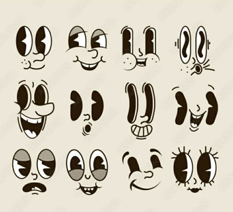 Basic Cartoon Character, Rubber Hose Drawing, Vintage Cartoon Faces, 1950 Cartoon Style, Rubber Hose Character, 30s Cartoons Style, 1930 Cartoon Style, Rubber Hose Style Art, Cartoon Nose