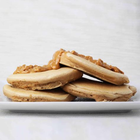 Fluffy Peanut Butter Protein Pancakes (No Banana) - proteincakery.com Protein Pancakes No Banana, Pb2 Pancakes, Peanut Butter Protein Pancakes, High Protein Breakfast Ideas, Protein Breakfast Ideas, Pb2 Recipes, Protein Cupcakes, Baking With Protein Powder, Peanut Butter Protein Cookies