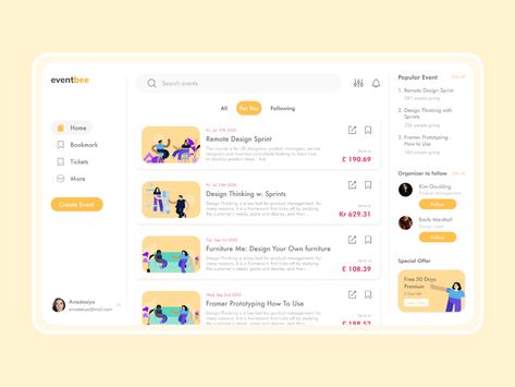 Event Management, Ticketing, and Booking Website by Bella Rosita on Dribbble Event Ticket Website Design, Event Management Dashboard, Ticketing Website Design, Event List Design, Event Booking Website, Website List Design, Ticket Website Design, Event Management Website Design, Event Website Design Inspiration