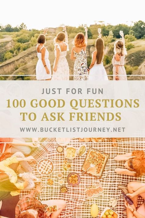 Do you know your friends well? Good! In the spirit of friendship, here are some fun (and funny) questions to ask friends while bonding. Friendship Activities For Adults, Friendship Games For Teens, Speed Friendshipping Questions, Good Questions To Ask Friends, Funny Questions To Ask Friends, Friendship Questions, Questions To Ask Friends, Sisterhood Activities, Questions For Girls