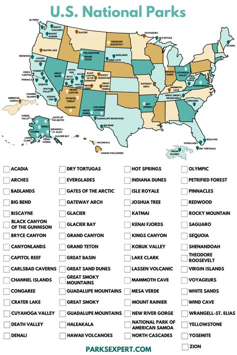 Map Of National Parks In Us, National Park Road Trip Map, National Parks Aesthetic, National Parks List, Us National Parks List, National Park Checklist, Visit National Parks, Us National Parks Map, National Park Trip