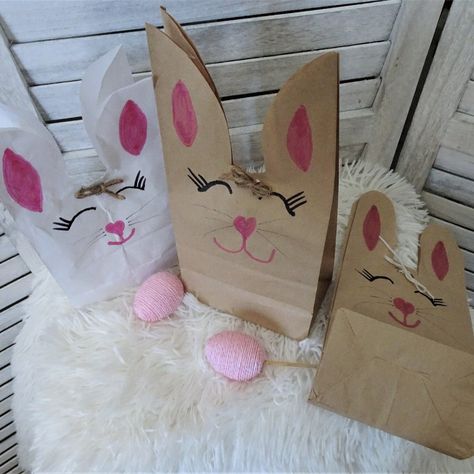 Paper Bunny Easter Gift Bags - Handmade Great Way To Give As Gifts, Great For Class Rooms Etc. Pack Of 10, You Choose Either White Or Kraft Bags. (You Can Mix Color Of Bags Example: 5 White/5 Kraft Comes With Twine To Tie Them Closed After You Put Candy, Etc. Inside. If You Need More, Please Contact Me First With Amount You Need Orders Will Ship Out Within 2/3 Days Of Sell. Bunny Paper Bags For Easter, Paper Bag Bunny Craft, Easter Bunny Paper Bags, Bunny Bags For Easter, Paper Bag Easter Bunny, Easter Paper Bags, Easter Bags For Kids, Bunny Paper Bag, Paper Bag Bunny