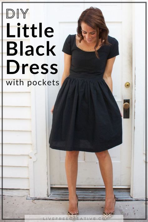 Simple Sewing Dresses For Women, Dress To Sew For Women, Fast Sewing Dress, Womens Cotton Dress Pattern, Dresses With Pockets Pattern, Dress Patterns With Pockets, Easy Dress Diy Beginners Sewing, Knee Length Dress Pattern, Simple Dress Pattern Pockets