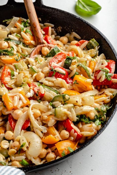 Orzo Vegetarian, Veggie Orzo, Pasta Orzo, Vegetable Orzo, Lunch Pasta, Orzo Recipe, Creamy Goat Cheese, Orzo Recipes, Ambitious Kitchen