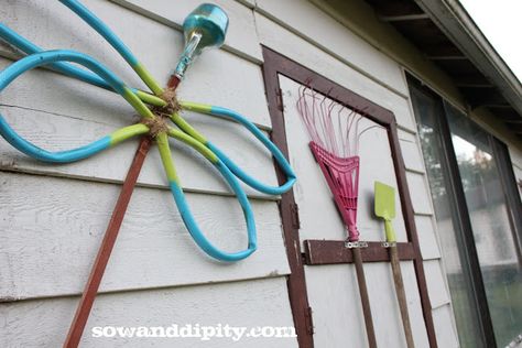 Dragonfly Garden Art - Recycled Garden Hose, Dragonfly Garden Art, Dragonfly Garden, Unique Garden Art, Old Garden, Garden Junk, Australian Garden, Garden Hoses, Recycled Garden