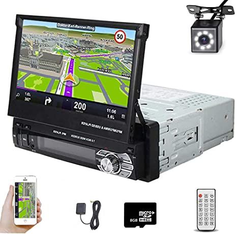 Amazon.com: Car Stereo in Dash Single DIN 7 Inch HD Flip Out Touch Screen Radio GPS Head Unit Support Bluetooth Hands-Free GPS Navigation Mirror Link FM USB SD MP5 with Backup Camera Built-in Microphone UNITOPSCI : Electronics Bluetooth Car Stereo, Flip Out, Car Bluetooth, Gps Tracking, Head Unit, Backup Camera, Android Auto, Gps Navigation, Car Stereo