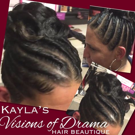 Kayla’s Visions of Drama Cleveland, Ohio. Afrocentric Hair Designs, #hairstyles #afrohairstyles #protectivehairstyles #hairart #visionsofdrama #fashion #updosnaturalhairstyles #updoweddinghairstyles #updospromhairstyles #updo Scalp Twist, Afrocentric Hair, Black Women Updo Hairstyles, Afrocentric Hairstyles, Twist Cornrows, Flat Twist Hairstyles, Twist Updo, Black Hair Updo Hairstyles, Flat Twist Updo