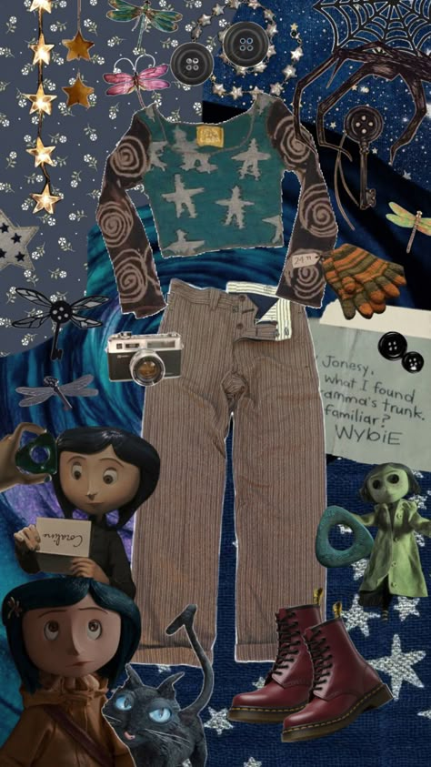 #coraline #coralinemovie #moodboards #outfitinspo #fashion #fashioninspo #stars Tim Burton Party, Coraline And Wybie, Coraline Movie, Coraline Aesthetic, Matching Halloween Costumes, Coraline Jones, Fall Swags, Dark Nature Aesthetic, Matching Halloween