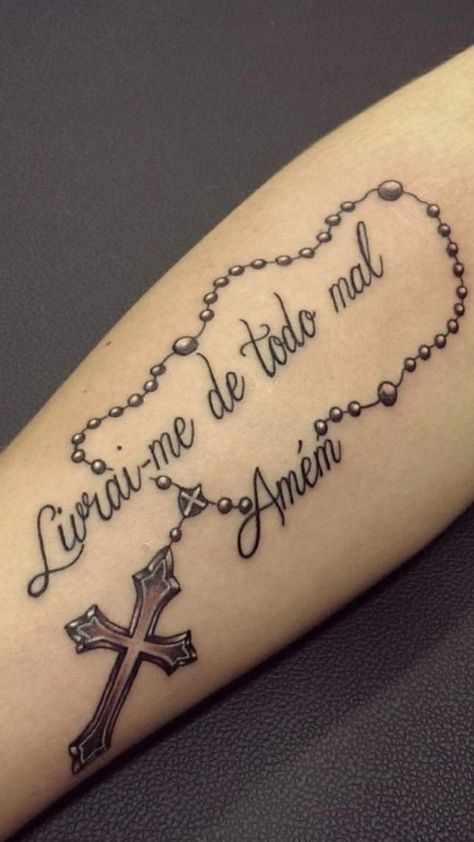 God Quotes Tattoos, Rosary Tattoo On Hand, Unique Cross Tattoos, Arm Tattoos Drawing, Earthy Tattoos, Rose Tattoos For Women, Finger Tattoo For Women, Cross Tattoos, Cool Forearm Tattoos