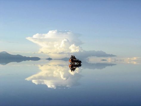 Salar de Uyuni in Bolivia - The salt desert in the rainy season. January-February, March - Often during the rainy season (Jan-Feb-March) the Salar is flooded with an inch of water. The whole desert becomes a mirror of water of 5000 square miles. - Pixdaus Bolivian Salt Flats, Bolivia Salt Flats, Uyuni Salt Flats, Uyuni Bolivia, Bolivia Travel, Salt Flats, South America Travel, Back To Nature, Places Around The World