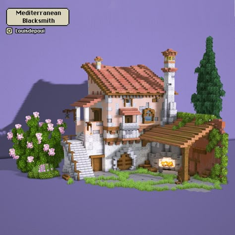 A build That I made recreating the concept art from Arthur Bourgeais, downloads via my patreon! Mediterranean Minecraft Builds, Simple Builds In Minecraft, Building Styles Minecraft, Minecraft Terrace Farm, Art Nouveau Minecraft, Minecraft Vanilla Builds, Italian Village Minecraft, Minecraft Pokemon House, Minecraft Exterior Decor