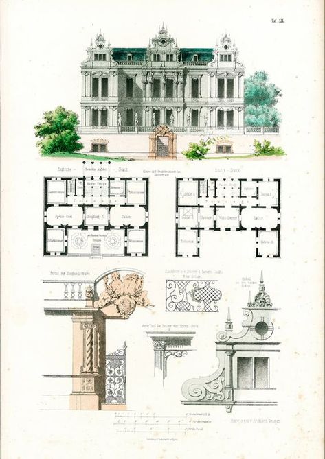 Chateau House Plans, Mansion Plans, Chateau House, Chateau Style, Decorative Ornaments, World Architecture, Mansion Floor Plan, Plans Architecture, Vintage House Plans