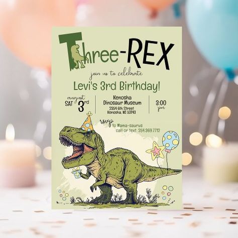 $2.09 | Cute Dinosaur Cartoon Three-Rex 3rd Birthday Party - dinosaur, birthday party invitation, boy, cute, printable, t-rex, funny dino cartoon, three-rex, 3rd birthday, three-a-saurus Three Rex Birthday Party Invitation, 3rex Invitations, Three Rex Birthday Theme, Three Rex Bday Party, Boys 3 Birthday Party Ideas, Dino Third Birthday Party, Three Rex Birthday Party Boy Invitation, Dinosaur Birthday Party Three Year Old, Threeasaurus Party