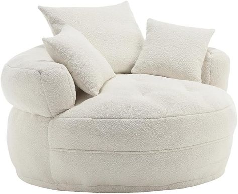 Amazon.com: QQU Modern Round Extra Large Barrel Chair with 3 Pillows, Comfortable Lounge Armchair Without Swivel Base Lounge Sofa Chair for Living Room, Bedroom, Hotel,White : Home & Kitchen Round Sofa Chair, Comfy Armchair, Comfortable Lounge, Chair For Living Room, Comfortable Armchair, Round Sofa, Large Armchair, Lounge Armchair, Comfortable Bedroom