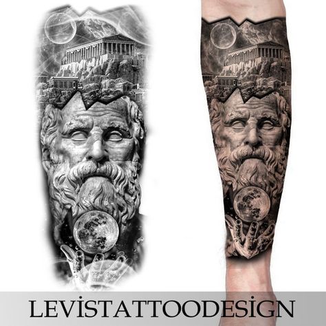 Order Now Design, Athens Tattoo, Philosophy Tattoos, Photoshop Tattoo, Cosmos Tattoo, Socrates, Tattoo Designs Men, Graphic Design Services, Flash Tattoo