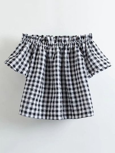 Ruffle Tops, Checkered Top, Checkered Blouse, Frilly Blouse, Frill Blouse, Checked Blouse, Cute Blouses, Shoulder Tops, Refashion Clothes