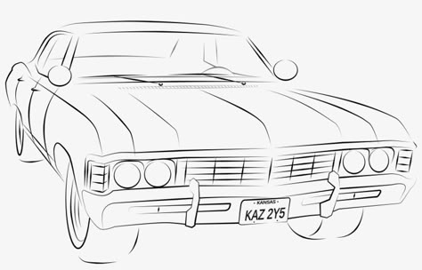 Supernatural Chevy Impala, Impala Drawing, Supernatural Car, John Winchester Journal, Impala Car, Supernatural Impala, Impala 67, Car Coloring Pages, Supernatural Drawings