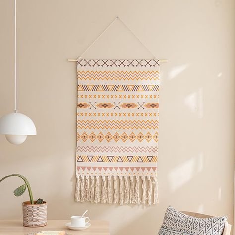 PRICES MAY VARY. Boho Macrame Woven Wall Hanging Tapestry Decor: Elevate your space with this stunning Boho Macrame Woven Wall Hanging Tapestry Decor. Featuring printed geometric abstract pattern, this piece adds a classical boho chic bohemian touch to any home or party decor. Complete with cotton tassels at the bottom, a natural wood stick, and linen rope at the top, it’s a perfect gift for friends and family alike. Premium Tapestry Printing Decor: Crafted from eco-friendly materials including Entrance Home, Tapestry Decor, Tapestry Hanging, Kids Living Rooms, Apartment Dorm, Bohemian Theme, Door Entrance, Woven Wall Art, Woven Tapestry