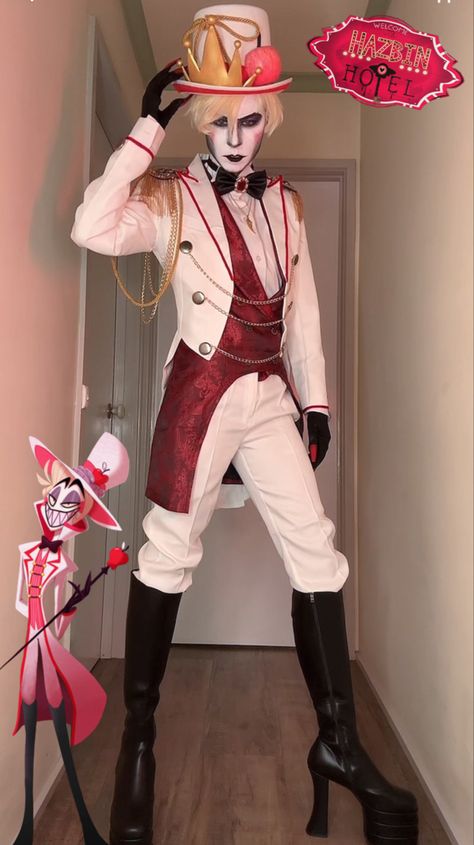 Lucifer Cosplay Hazbin Hotel, Hazbin Hotel Outfits, Hazbin Hotel Inspired Outfits, Helluva Boss Cosplay, Lucifer Cosplay, Hazbin Hotel Cosplay, Hotel Uniform, Cosplay Tutorial, Male Cosplay