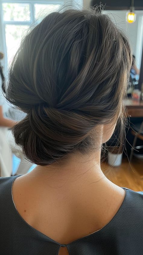 23 Quick and Easy Updos for Medium Hair: Look Fabulous Every Day | Lookosm Up Dos Medium Length Hair, Simple Bridesmaid Hair Medium Length, Cocktail Hairstyles Medium, Loose Updos For Medium Hair, Straight Hair Updo Easy, Easy Updo For Medium Hair, Medium Hair Updo For Wedding, Easy Wedding Updos For Medium Hair, Court Hairstyles