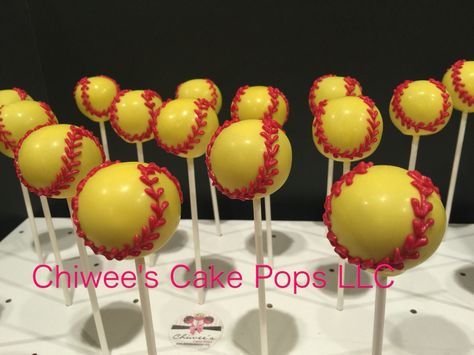 Softball cake pops Softball Cake Pops, Softball Birthday Cakes, Softball Cupcakes, Softball Cake, Softball Birthday Parties, Softball Birthday, Halloween Cake Pops, Halloween Cakes, Cake Pop