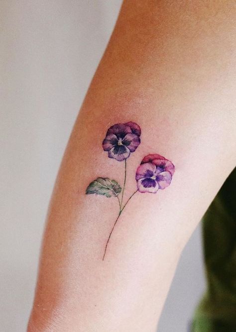 Small Flower Tattoo Columbine Tattoo, Petunia Tattoo, Small Flower Tattoo, Pansy Tattoo, Violet Flower Tattoos, Violet Tattoo, Maching Tattoos, Simple Flower Tattoo, Flower Wrist Tattoos